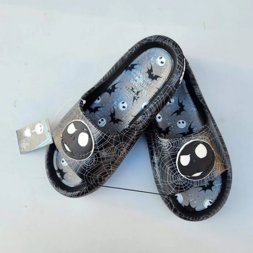 NEW Nightmare Before Christmas Men's Size 13 Sandals Slides Slippers Black White